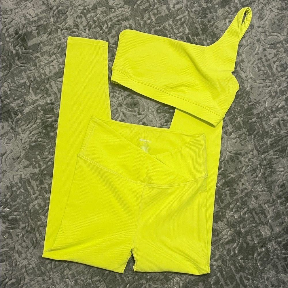 Electric Yoga Neon Green Yellow Ribbed Top/Leggings Set